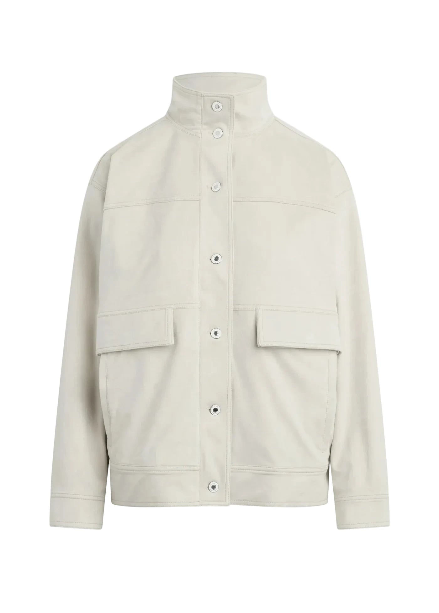 Beige jacket with button details on a white background favorite daughter margo suede jacket 