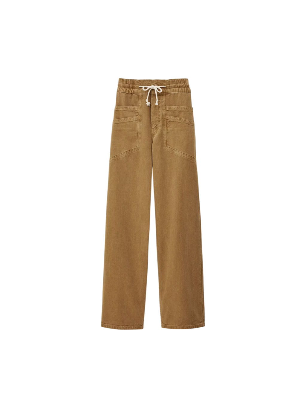 Tan pants with a drawstring on a white background. fima trousers ba&sh