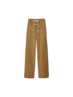 Tan pants with a drawstring on a white background. fima trousers ba&sh
