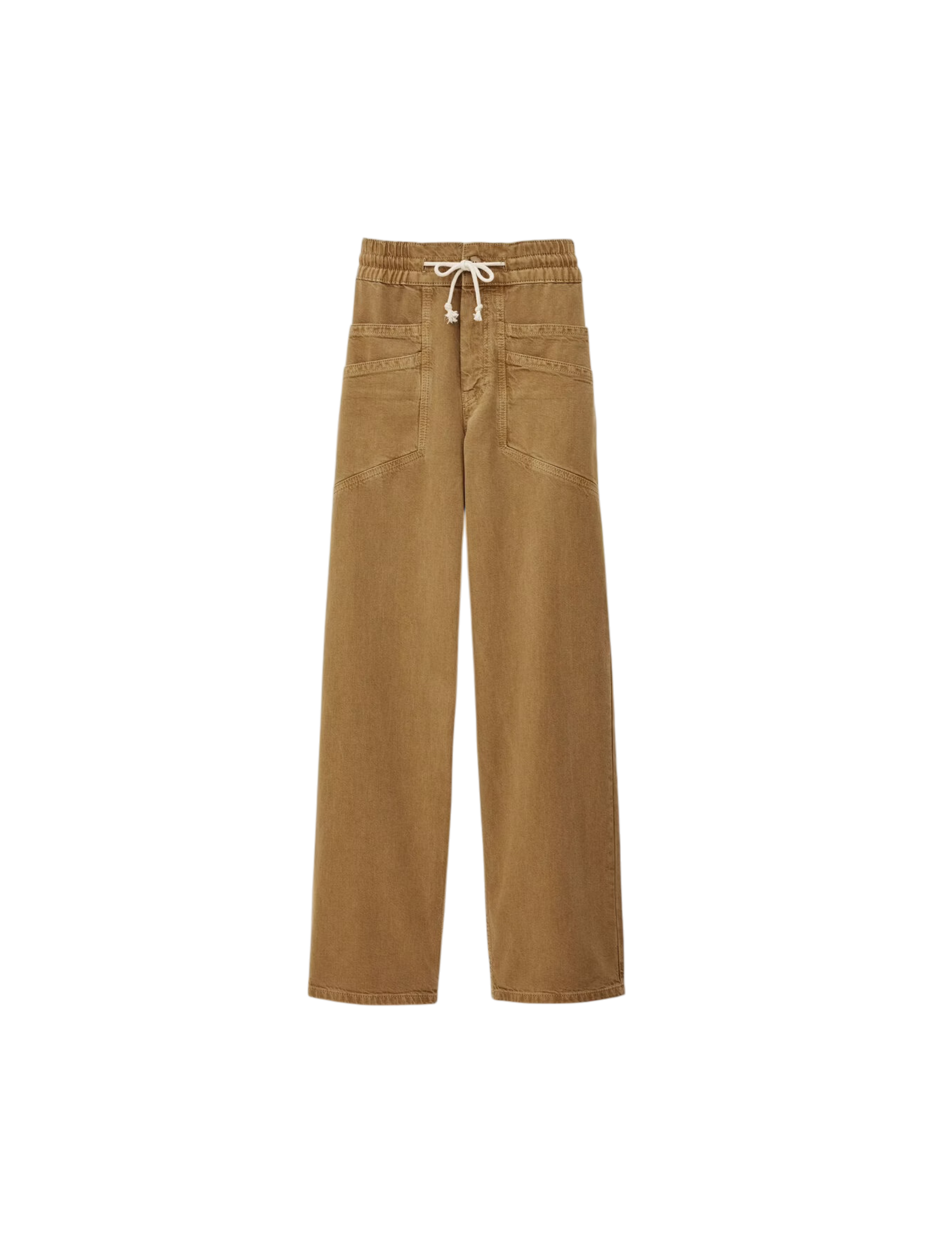 Tan pants with a drawstring on a white background. fima trousers ba&sh