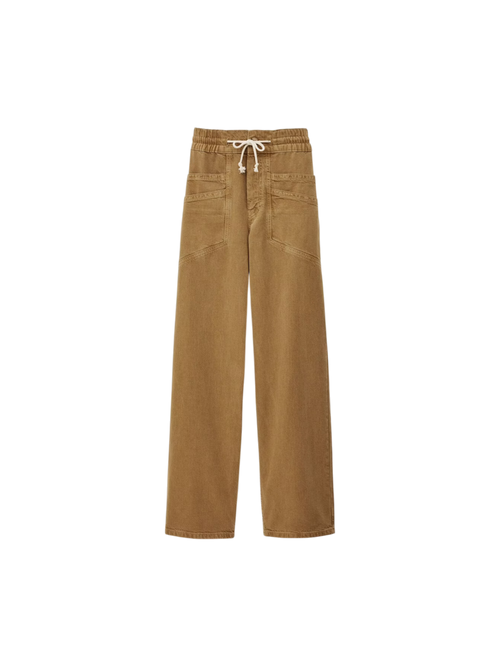 Tan pants with a drawstring on a white background. fima trousers ba&sh