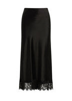 Black satin skirt with lace hem on a white background