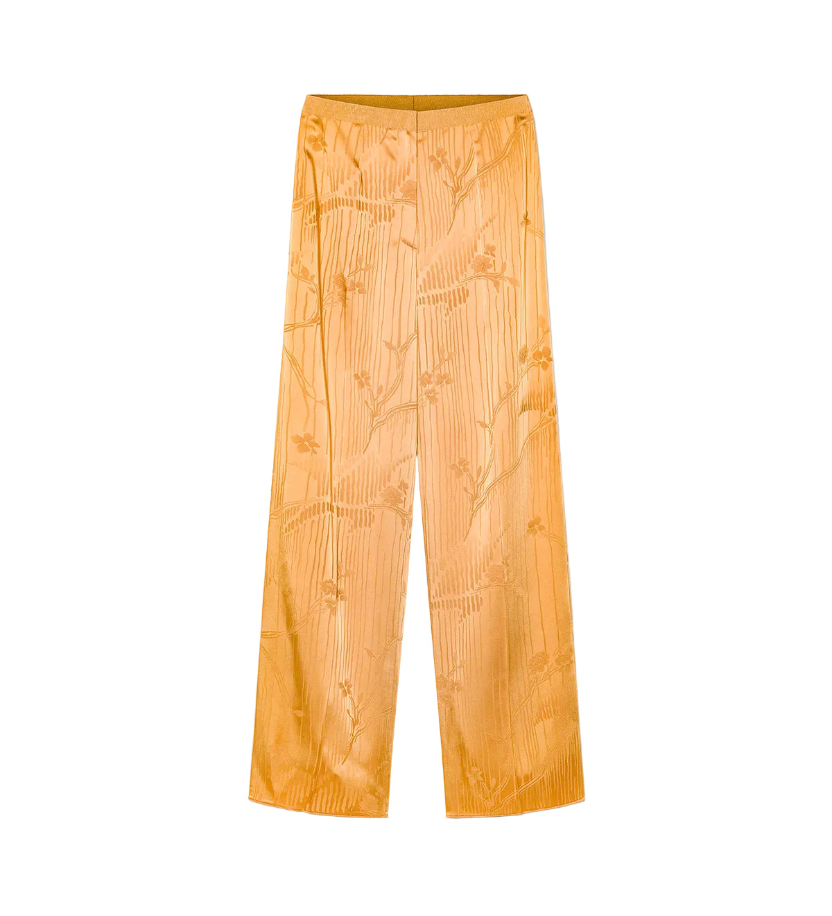 Orange jacquard texture wide leg  pants on a light gray background