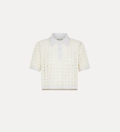 Crocheted Cropped Polo Shirt