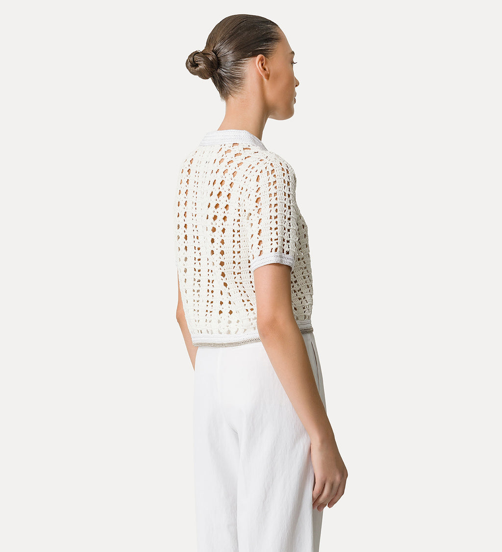 Crocheted Cropped Polo Shirt