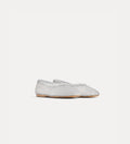 Silver flat shoe on a light gray background