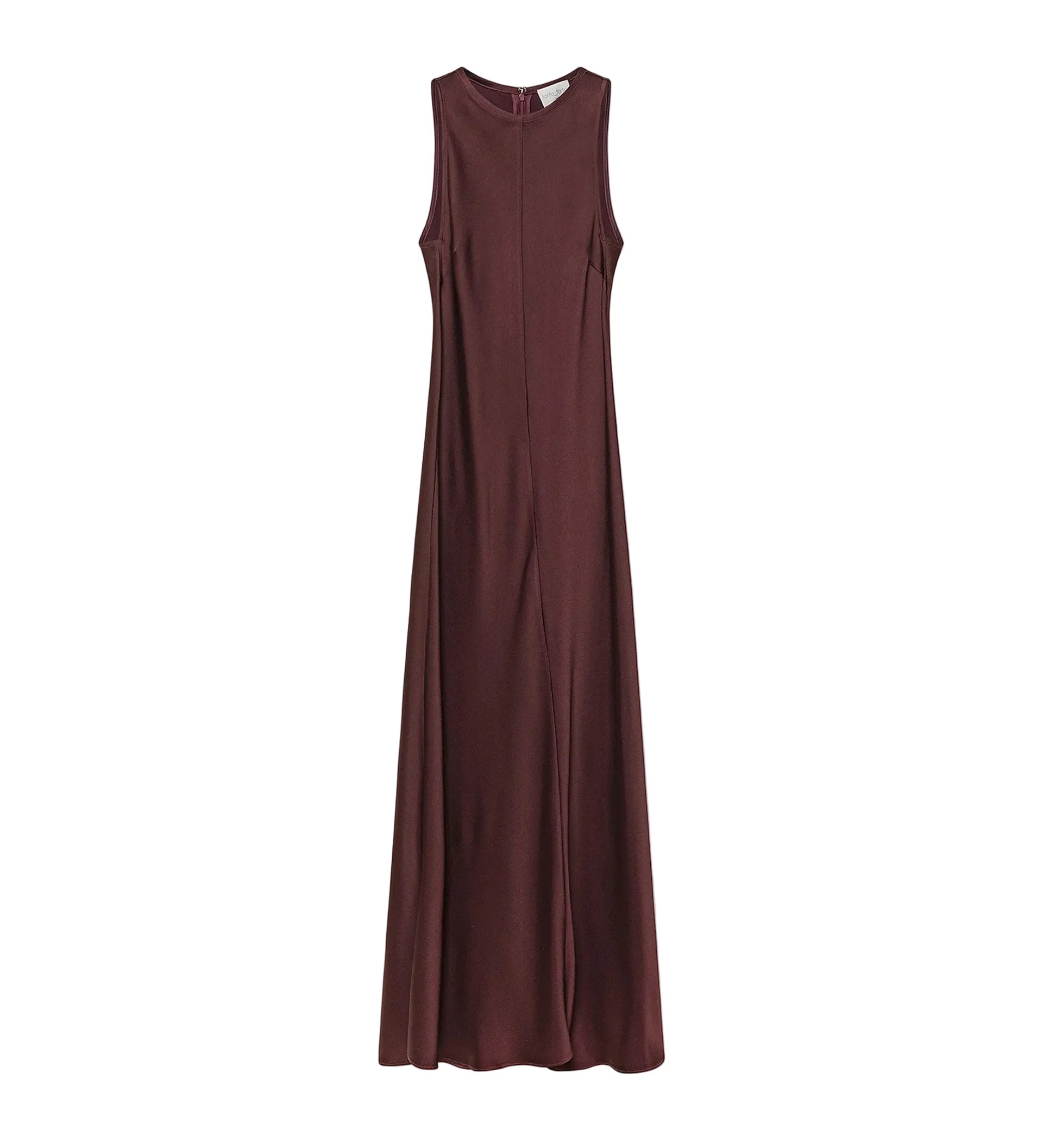 Maroon dress on a light gray background