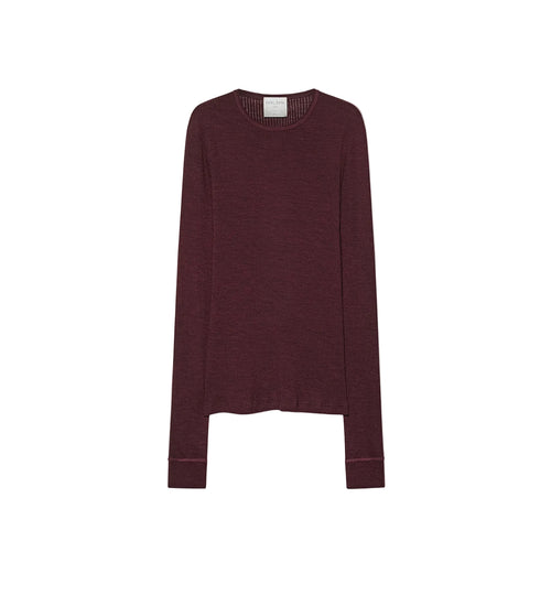 Maroon long-sleeve shirt on a light gray background