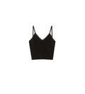 Black crop top with thin straps on a white background