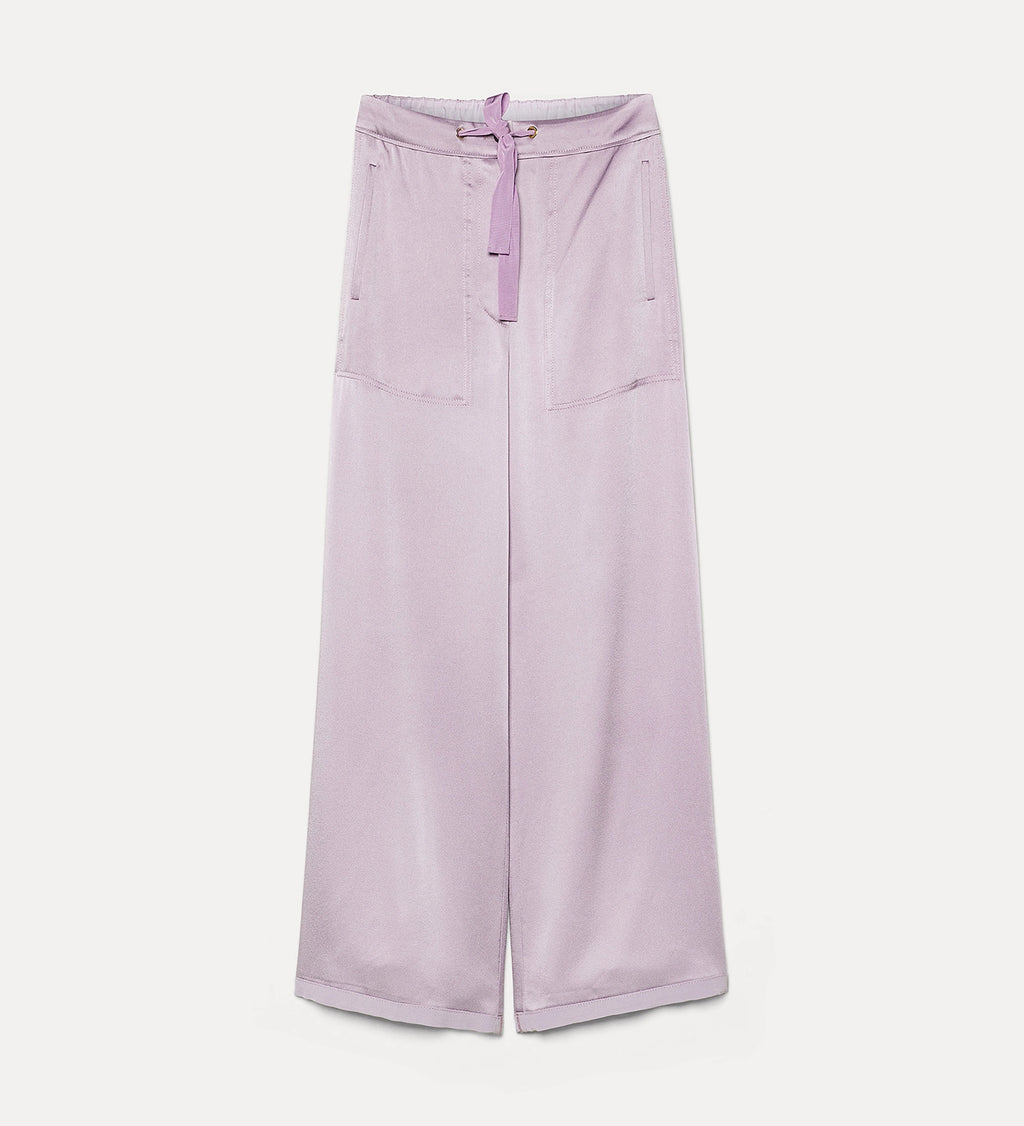Lavender wide-leg pants on a light gray background