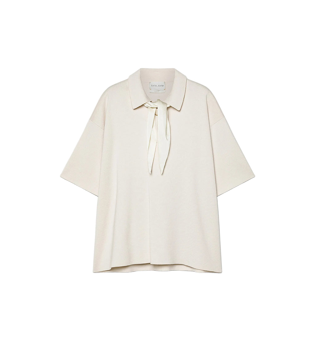 White blouse with a tie collar on a white background