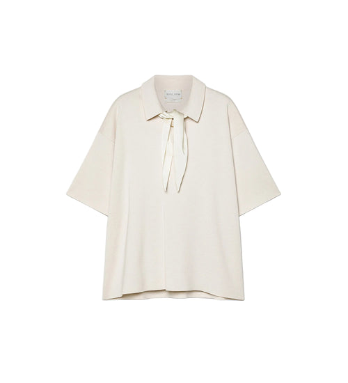 White blouse with a tie collar on a white background