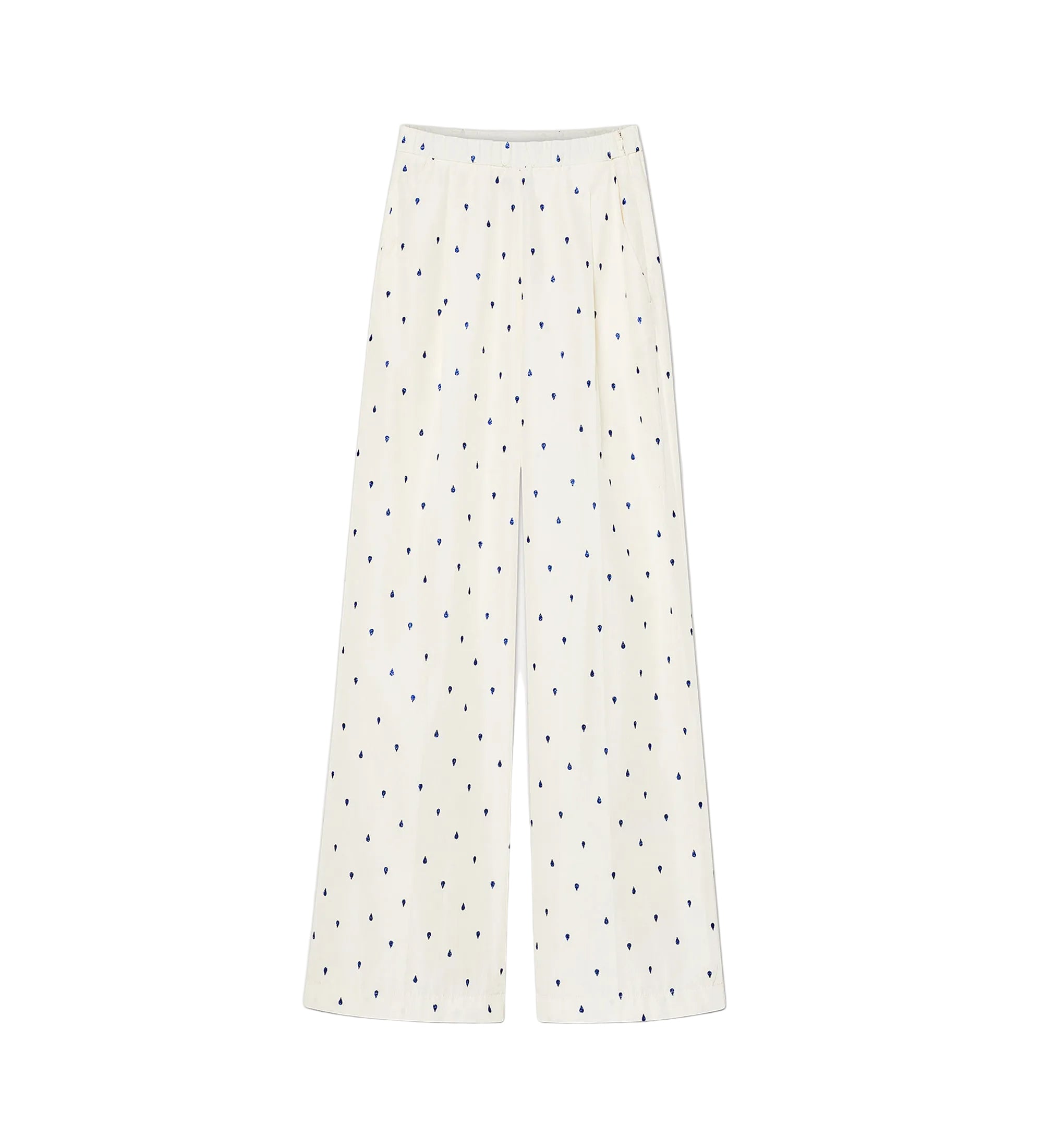 White pants with black polka dots on a white background