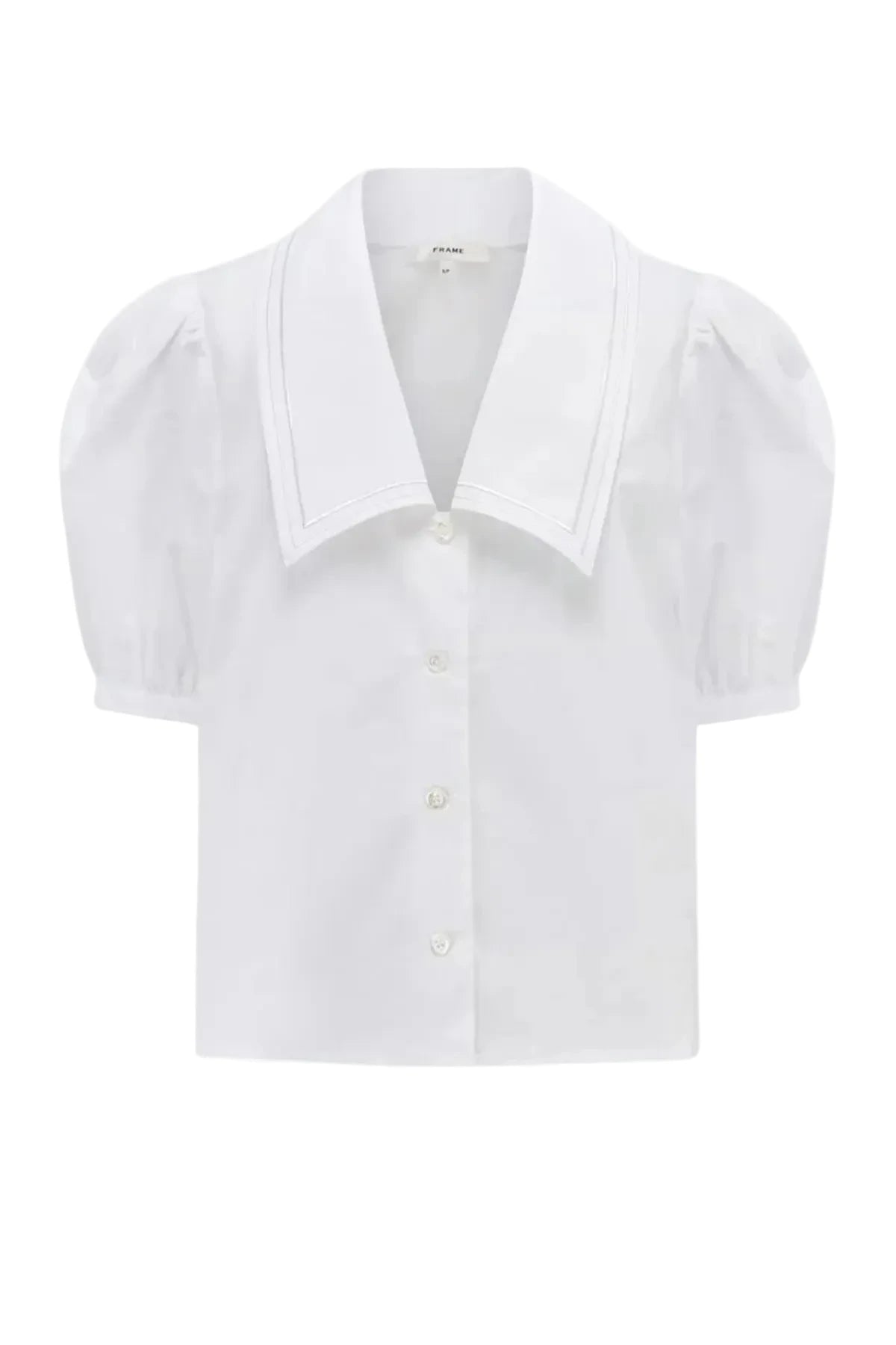 White blouse with puff sleeves on a white background POPLIN SAILOR BLOUSE FRAME DENIM