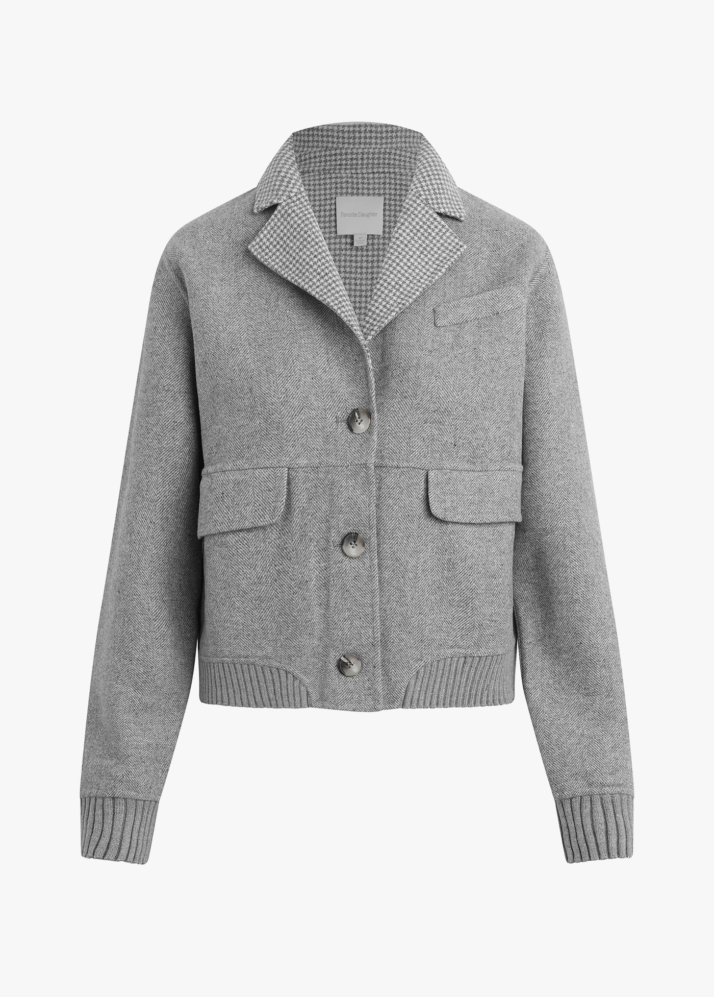 Gray jacket with a checkered collar on a white background favourite daughter brand shop online muse 