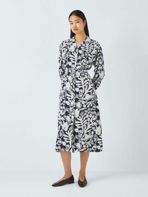 Gaia Botanical Print Silk Shirt Dress