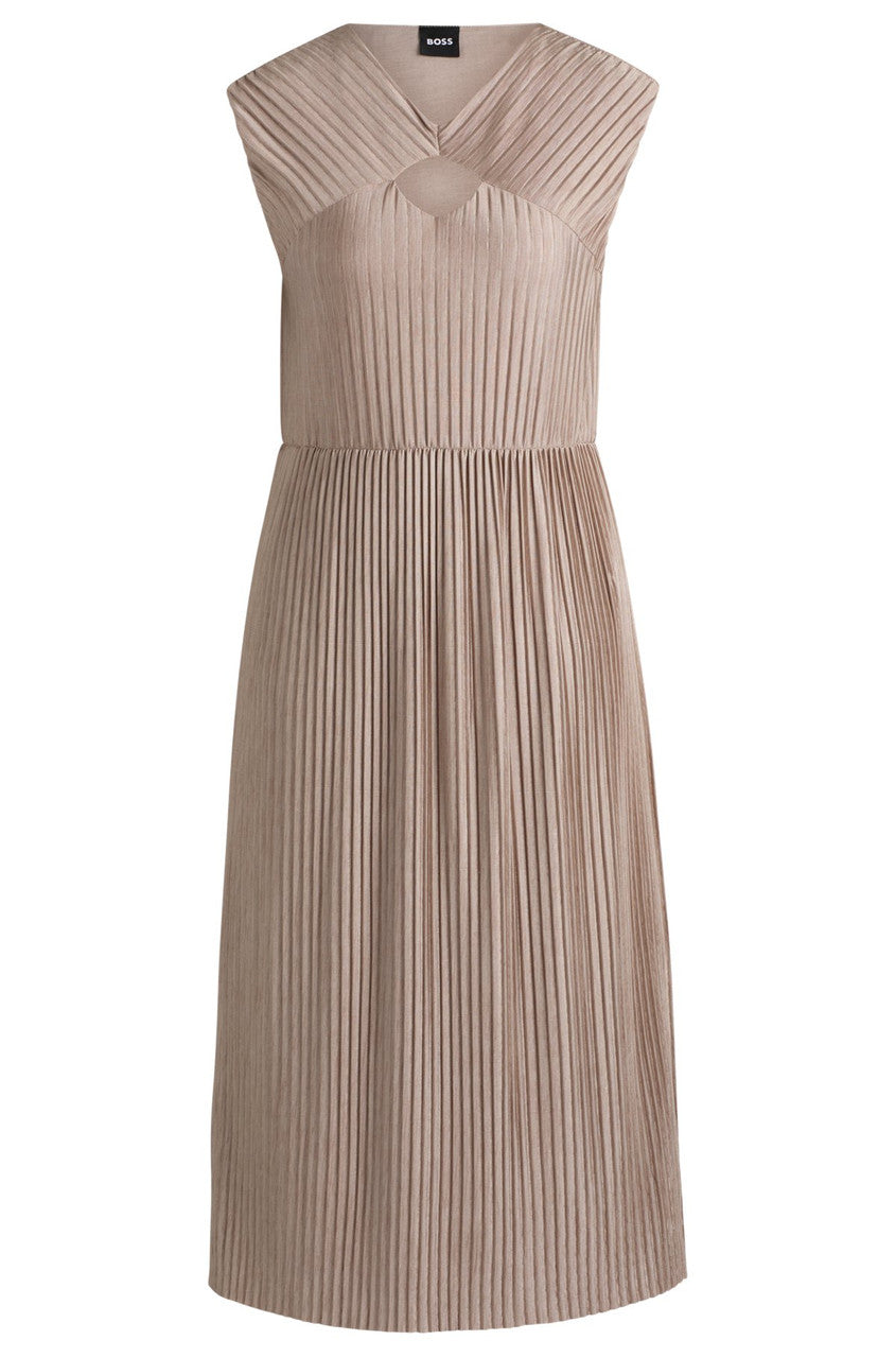 Beige pleated dress on a white background