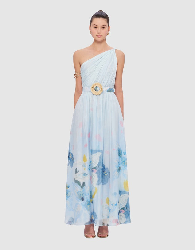 Adriana One Shoulder Maxi Dress in Tranquility
