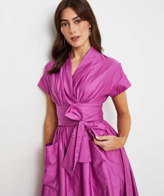 Devotion Twins- Gimena Long Wrap Dress in Fuschia 3124G