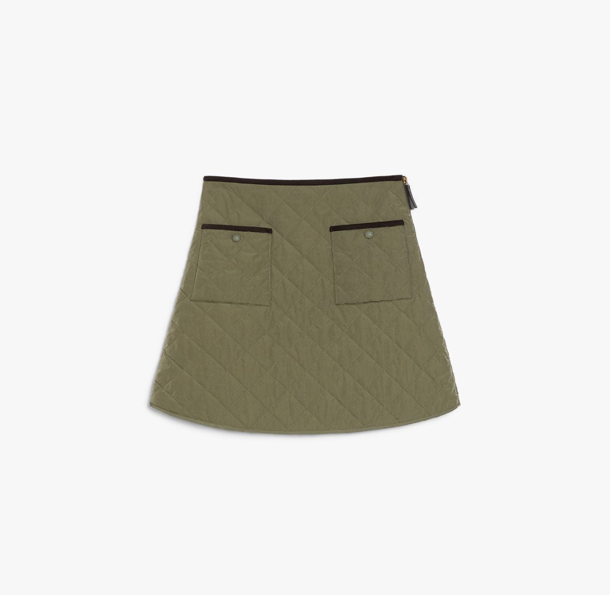 Green skirt with black trim on a white background