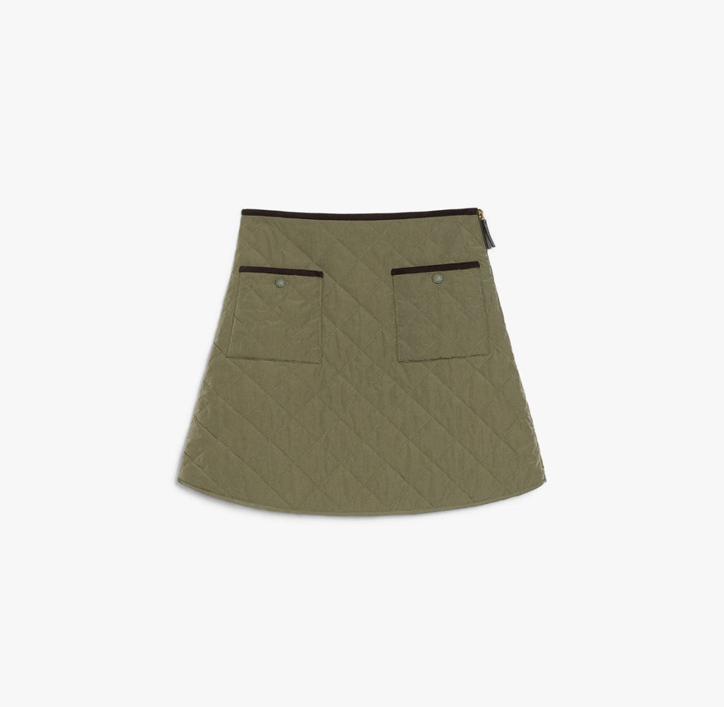 Green skirt with black trim on a white background