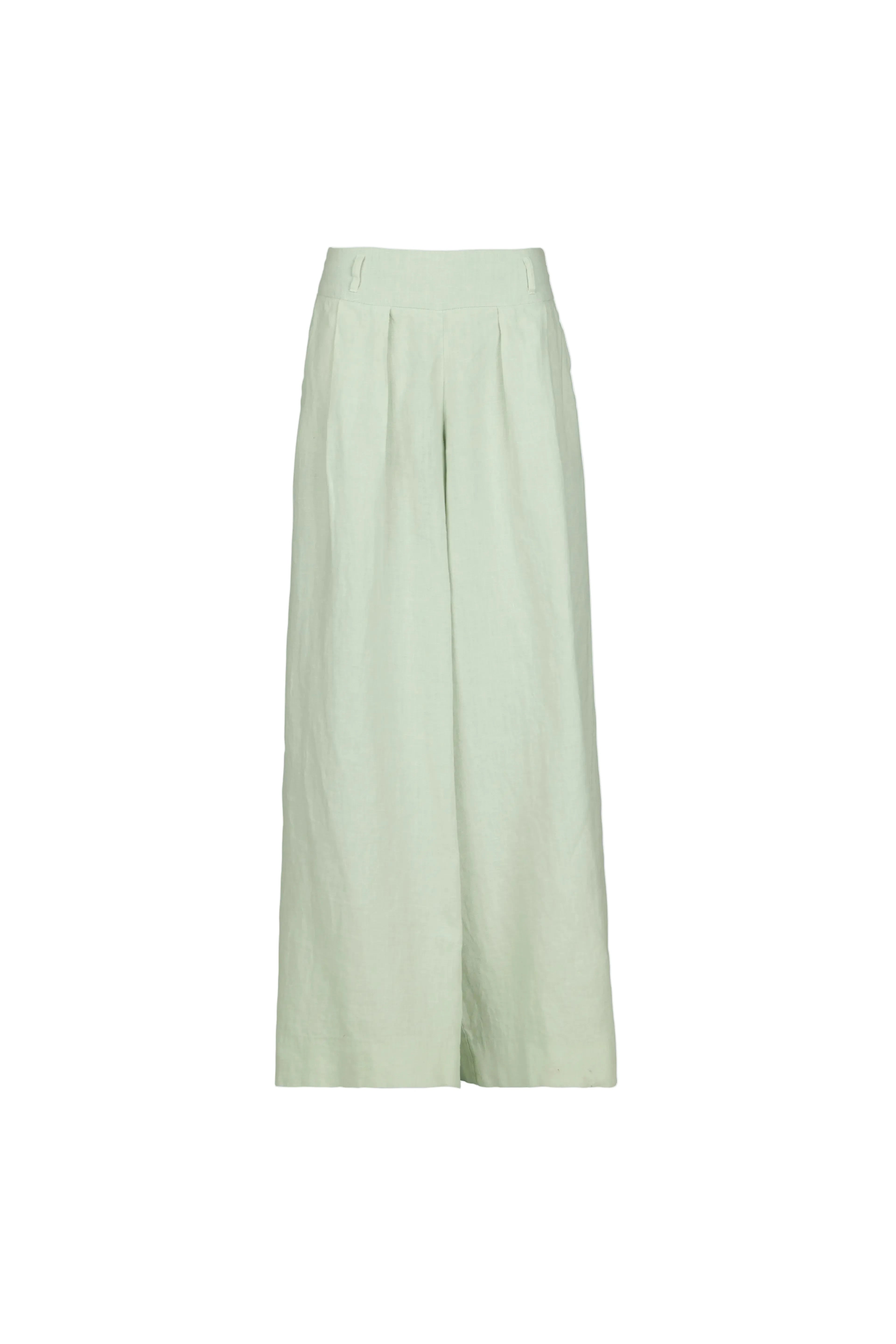 Light sage green wide-leg cropped pants with a high waist and front pleats, shown flat on a light gray background.
for21ever.602
Hannes Roether