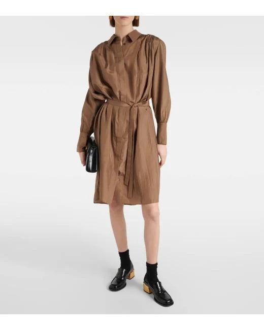 Joseph - Danton Pleated Silk Shirt Dress in Frozen Mocha