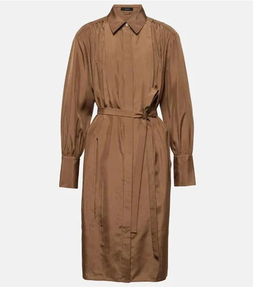Joseph - Danton Pleated Silk Shirt Dress in Frozen Mocha