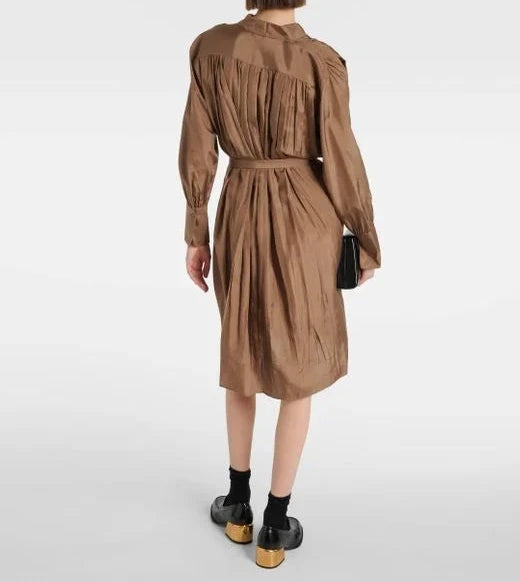Joseph - Danton Pleated Silk Shirt Dress in Frozen Mocha