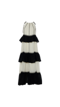 Black and white tiered dress on a white background