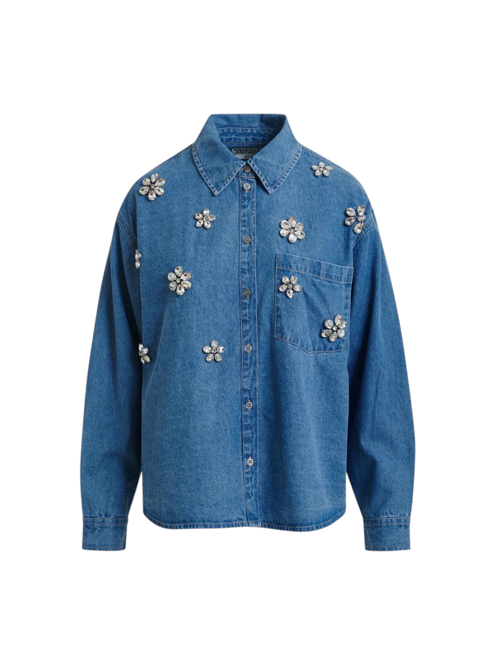 Denim shirt, with rhinestone floral decorations