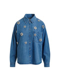 Denim shirt, with rhinestone floral decorations
