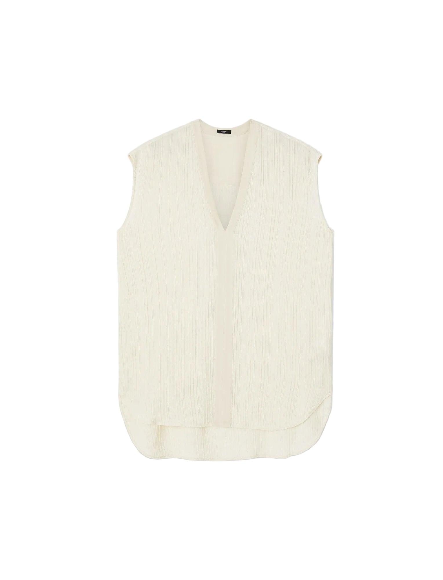 Cream-colored sleeveless sweater on a light gray background