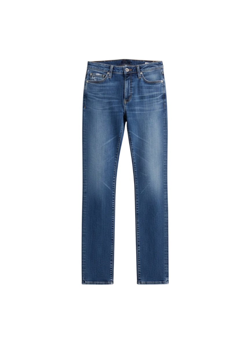 Blue jeans on a white background. mari extended ag jeans 