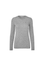 A light gray long-sleeve crewneck knit sweater displayed on a clean white background.