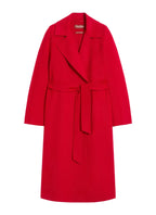 Red coat with a belt on a light gray background