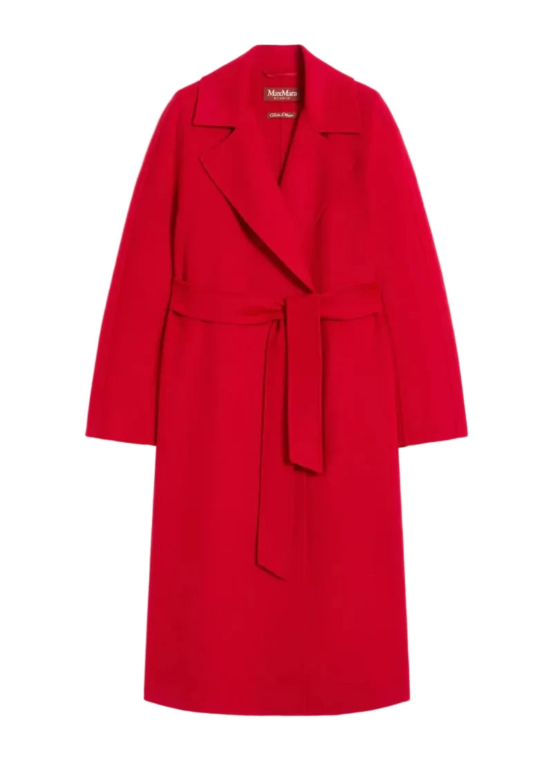Red coat with a belt on a light gray background
