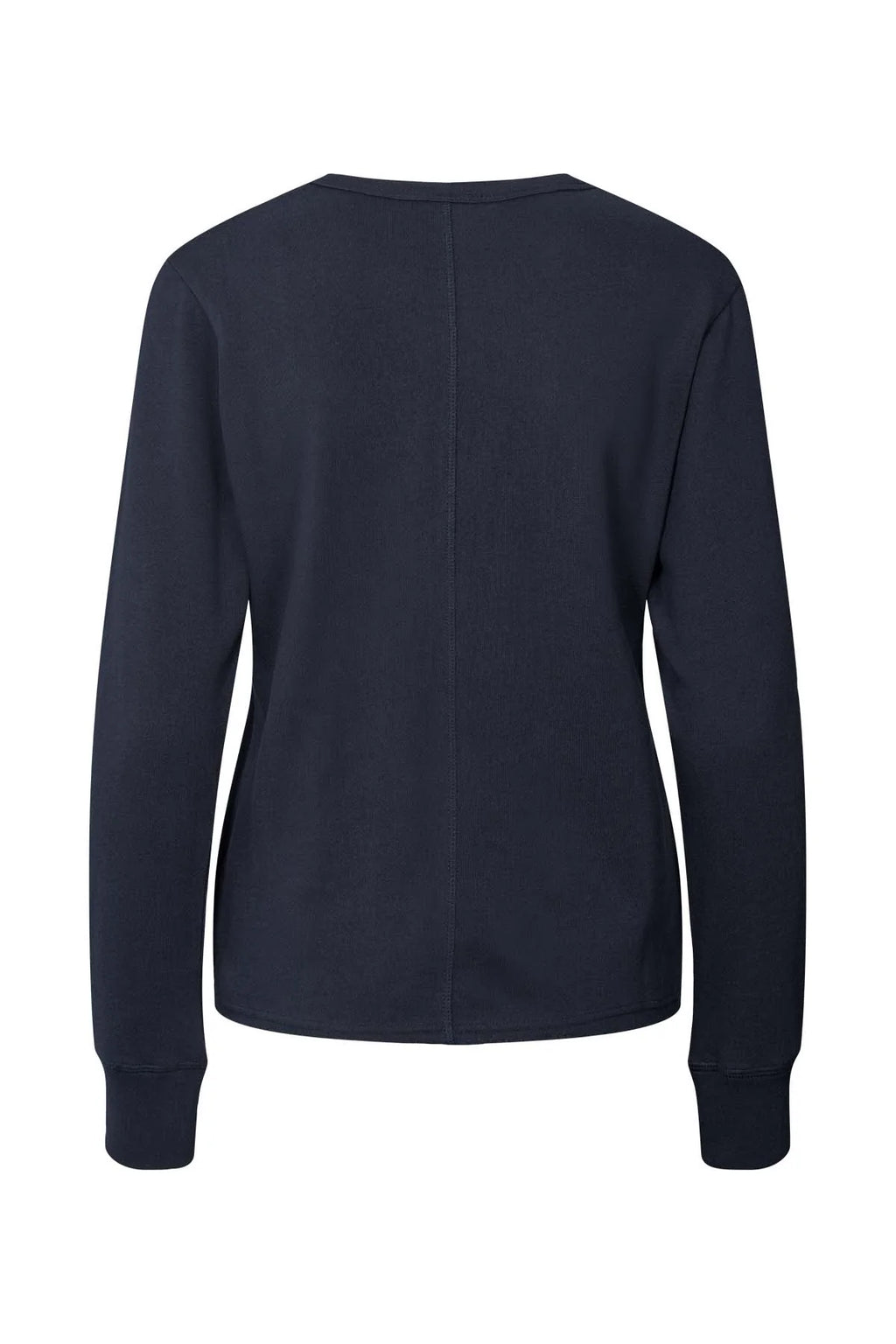 Navy blue long-sleeve shirt on a white background
