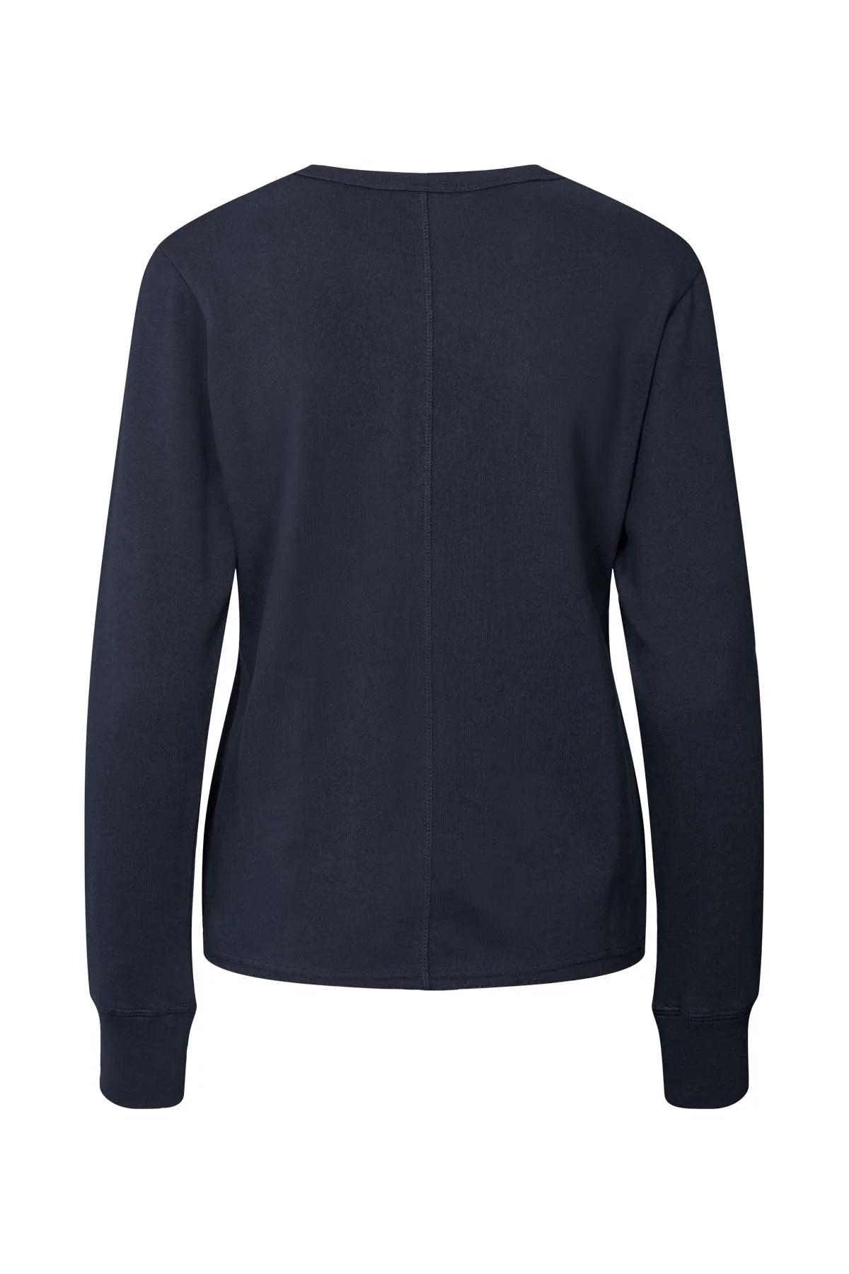 Navy blue long-sleeve shirt on a white background