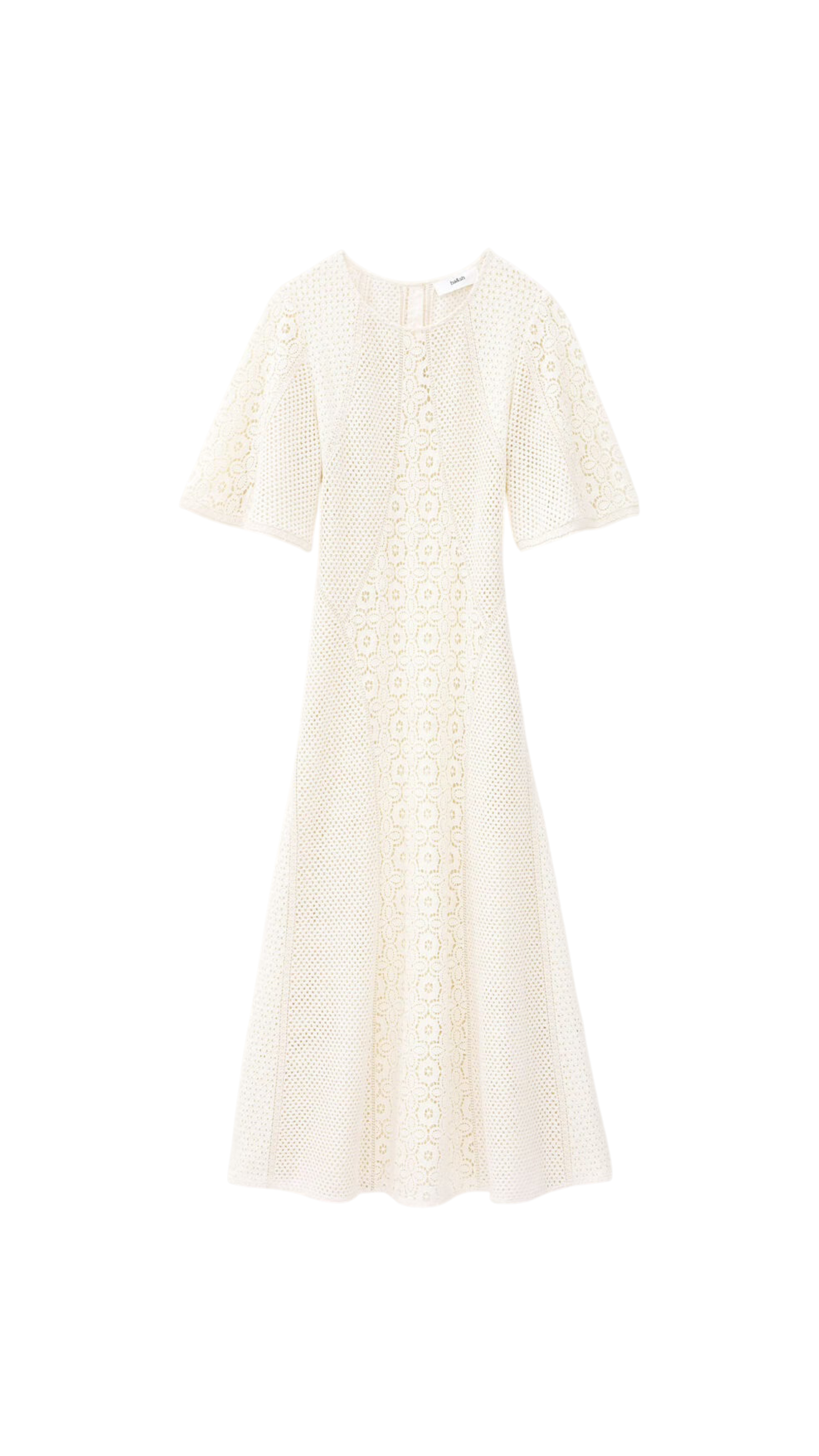 White dress with a subtle pattern on a white background