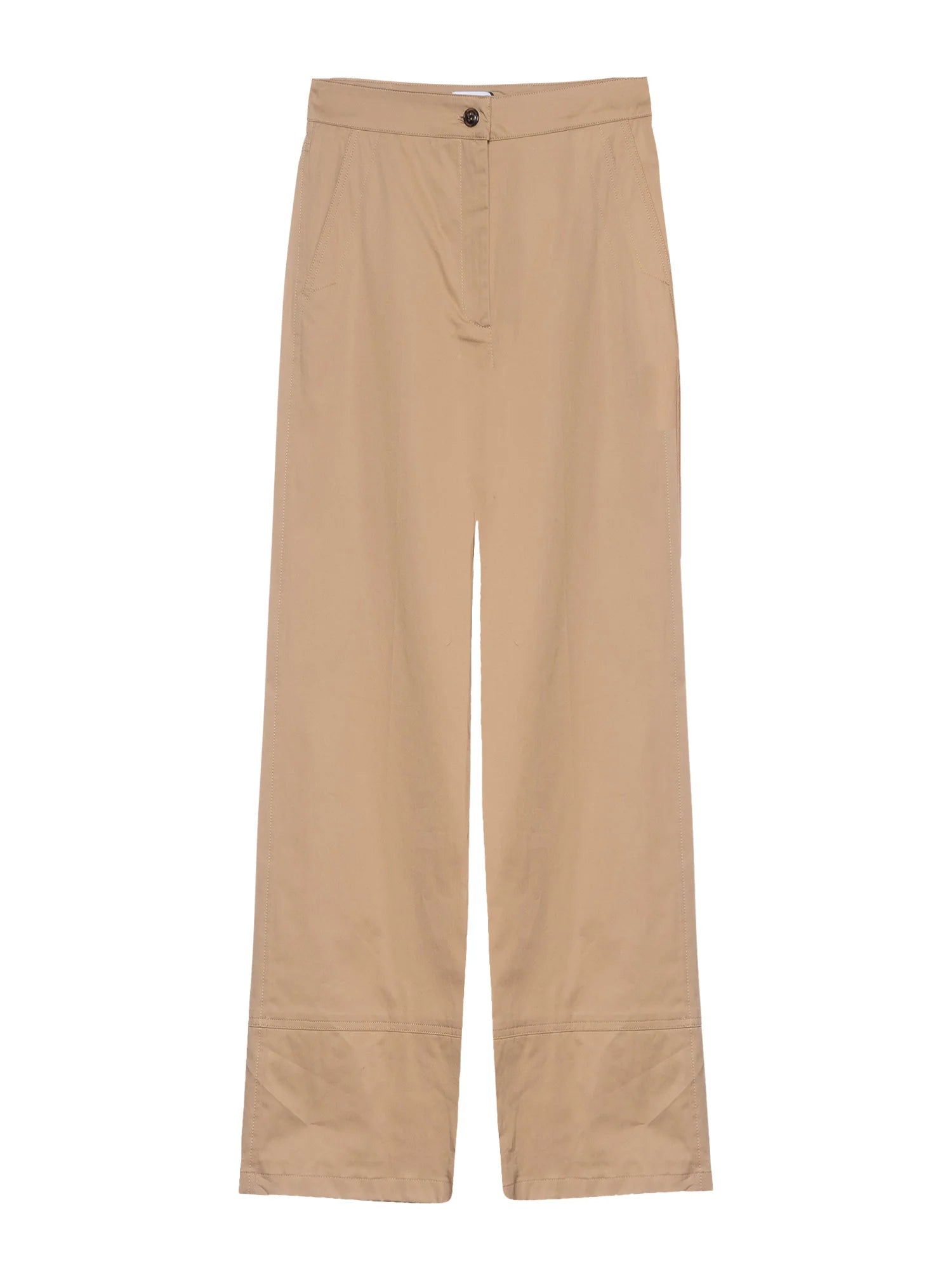 Wide-fit trousers in a light beige color, featuring a pressed pleat detail, topstitched hem, a fly-covered zip and button fastening, with slant front pockets and welt rear pockets.