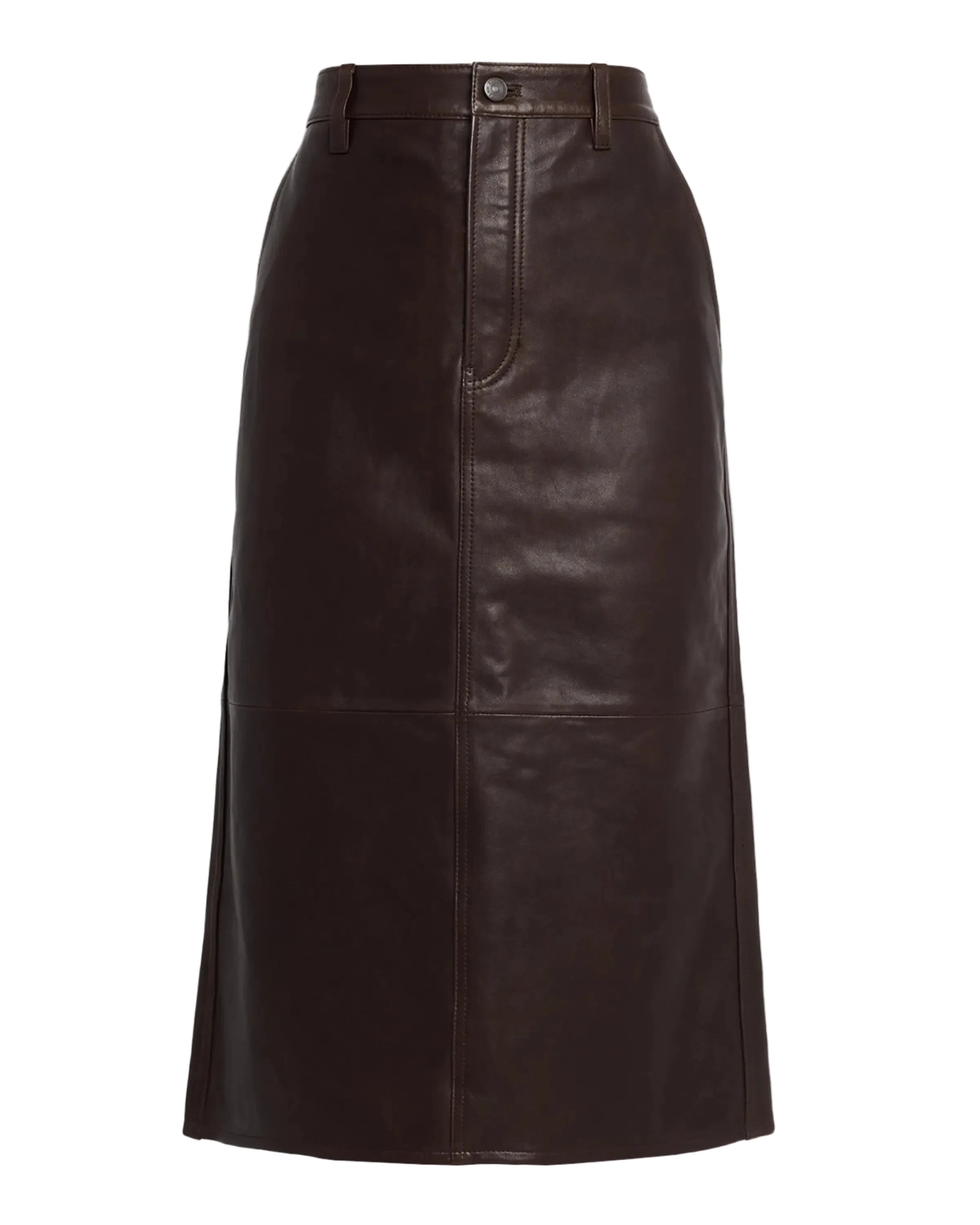 the trouser leather skirt Brown frame denim leather skirt on a light gray background