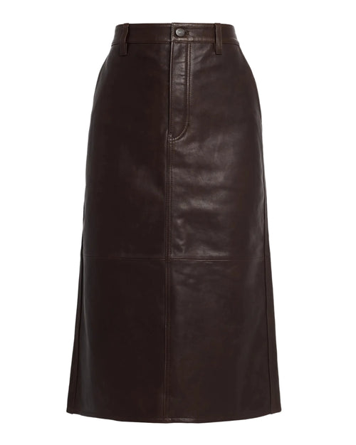 the trouser leather skirt Brown frame denim leather skirt on a light gray background