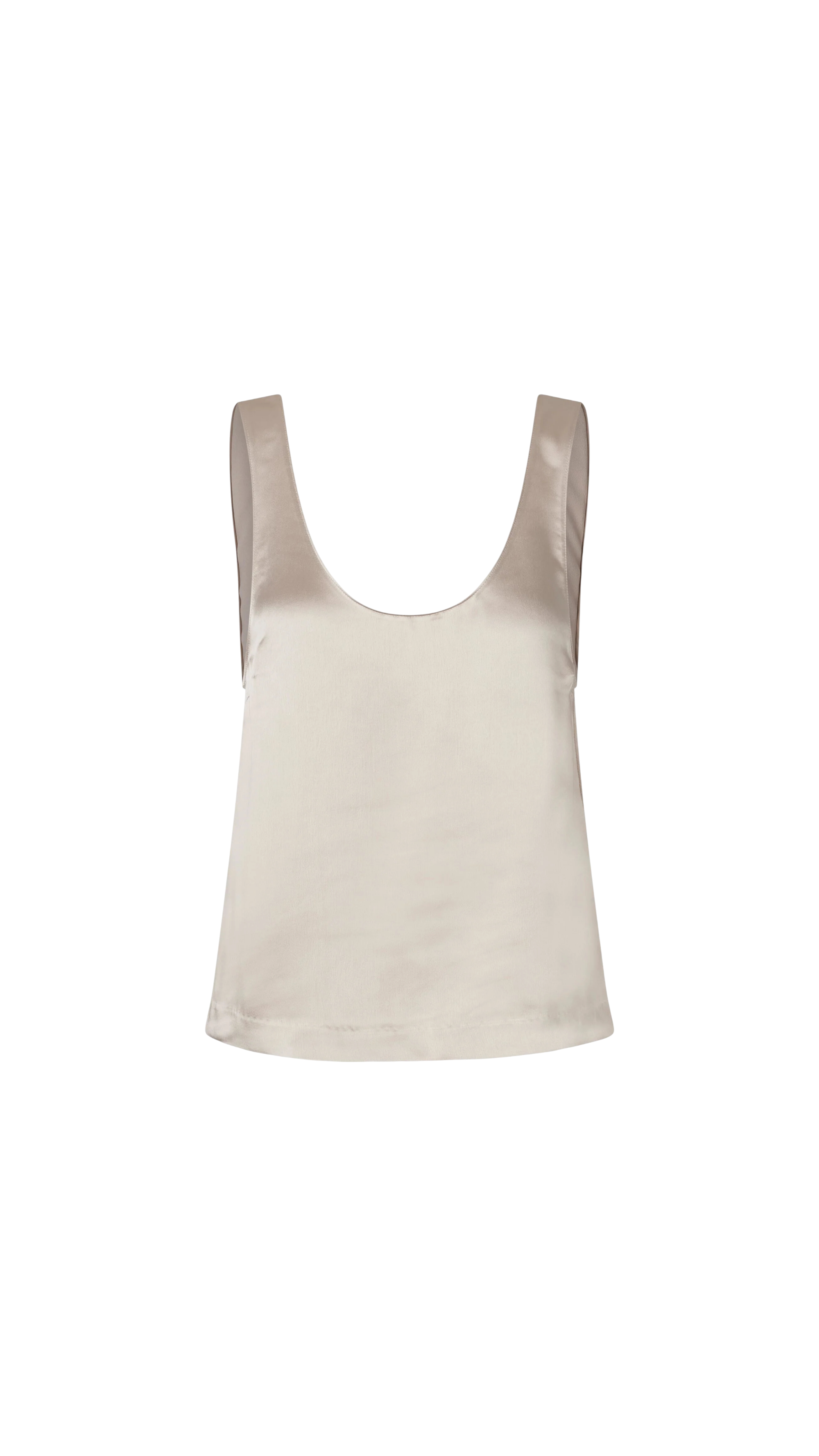 Beige satin tank top on a white background