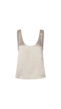 Beige satin tank top on a white background