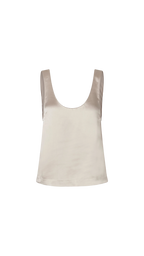 Beige satin tank top on a white background