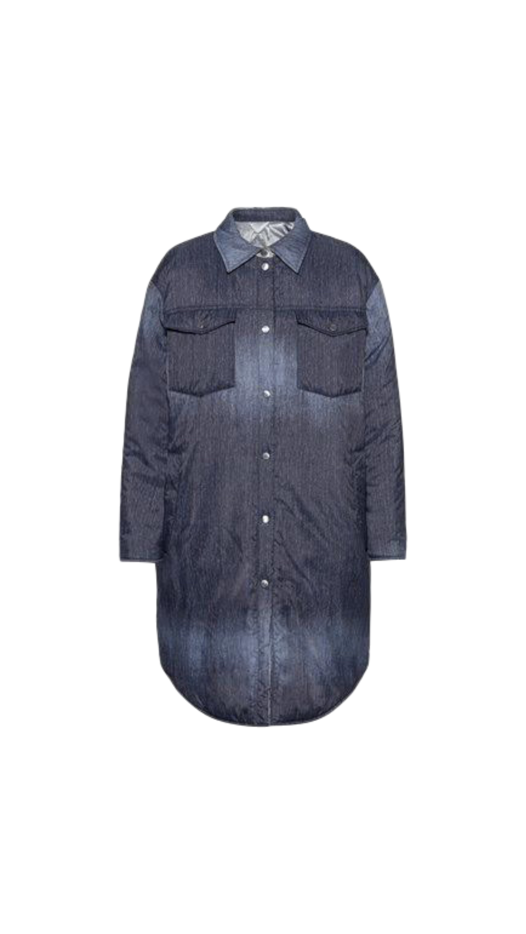 Blue denim shirt dress on a white background