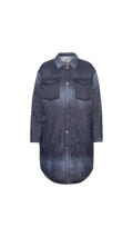Blue denim shirt dress on a white background