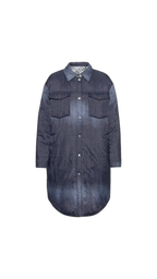 Blue denim shirt dress on a white background