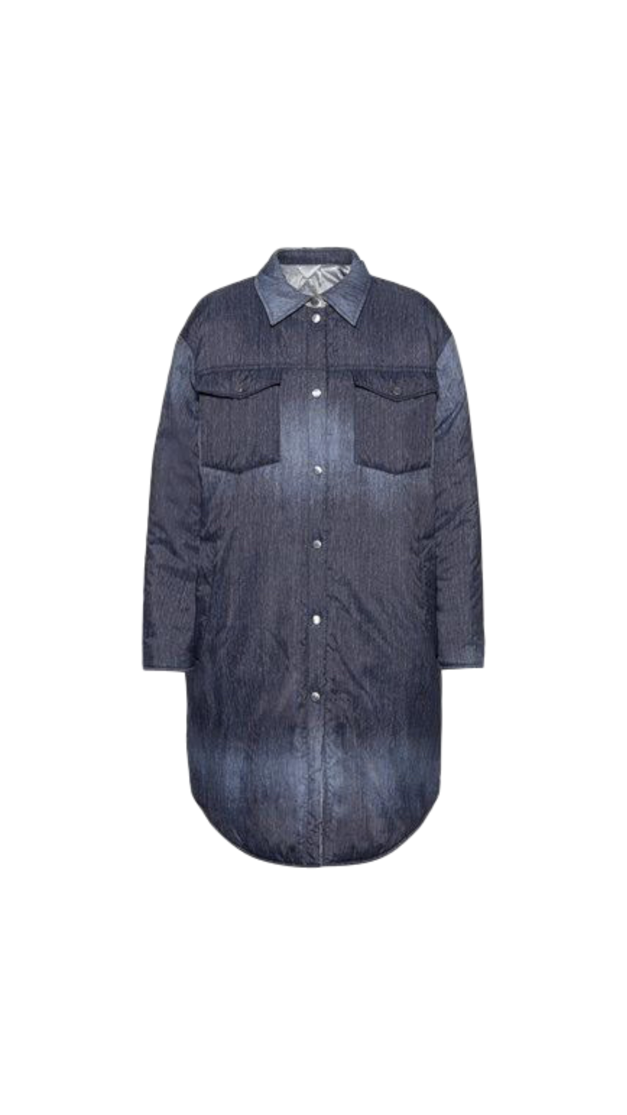 Blue denim shirt dress on a white background